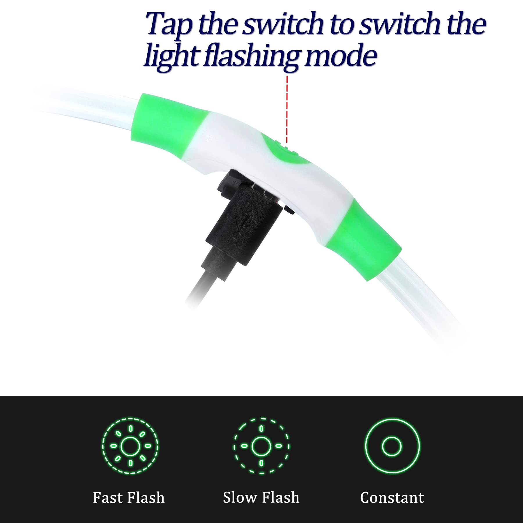 Coolzon Rechargeable and Waterproof Luminous Dog Collar with 3 Light Modes, Adjustable Length LED Collars for Dogs Cats Small Medium Large, Red