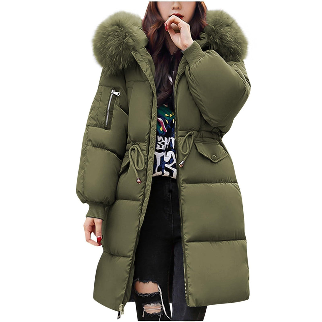 Women's Warm Winter Coat with Hood Thick Padded Jacket Winter Cotton Jacket with Hood, Plush Outer Coat with Waist, Ski Coat and