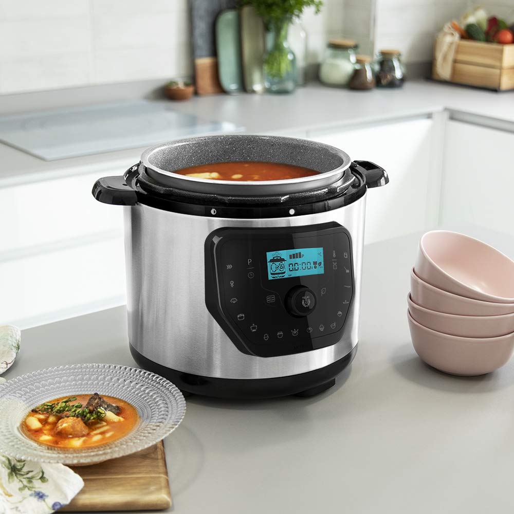 Cecotec Programmable Electric Pressure Cooker GM Model D, Multifunction, 6 Menus, Frying Function, Capacity of 6L, 70-125 kPa, Programmable 24h, Includes Recipe Book, 1000W, Steel and Black