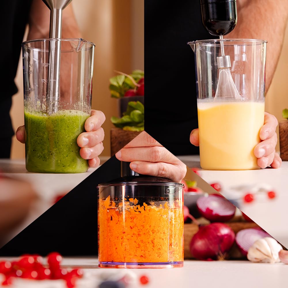 Cecotec Power TitanBlack 1500 XL PerfectCream&Crush Hand Blender, 1500 W, CrossBlades Technology with 4-Blade Blades, XL Foot, Includes Chopper, Whisk Sticks and Masher