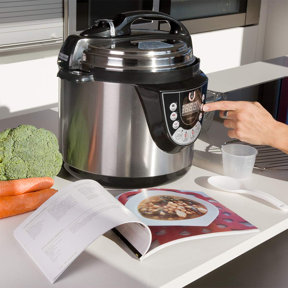 Cecotec Programmable Electric Pressure Cooker GM Model D, Multifunction, 6 Menus, Frying Function, Capacity of 6L, 70-125 kPa, Programmable 24h, Includes Recipe Book, 1000W, Steel and Black