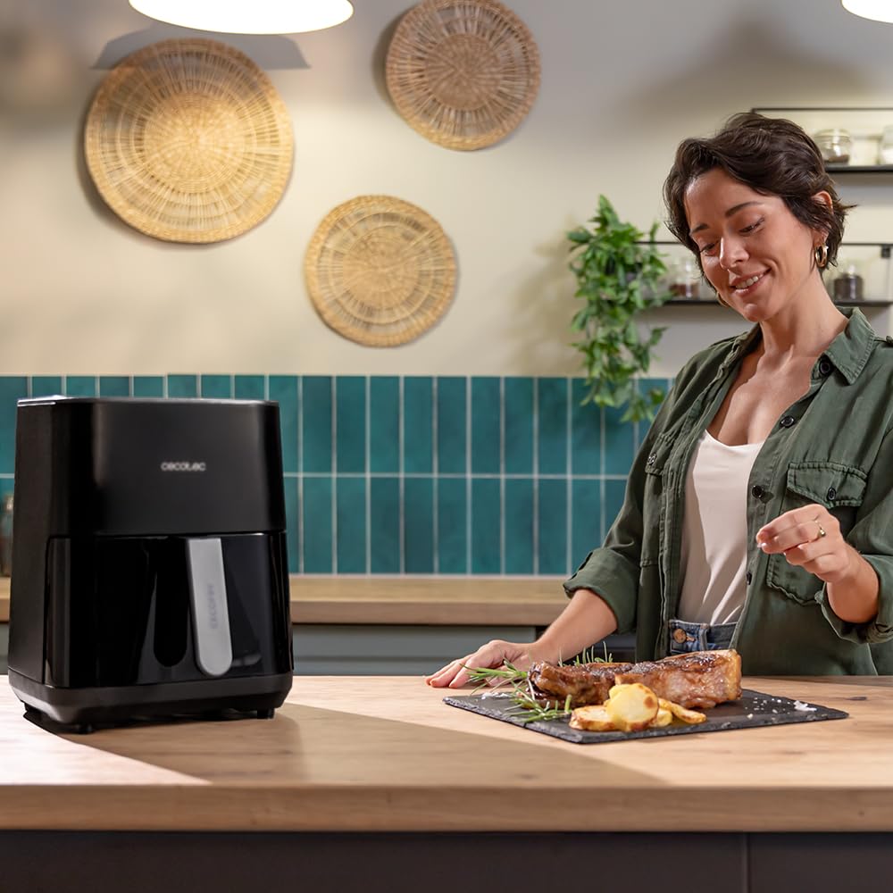 Cecotec Air Fryer 8L with Double Grill, Air Fryer, Cecofry&Grill Duoheat 8000. 2200W, Perfect Golden and Grill Flavor in Meat, Temperature between 80-200°C, 8 Menus and Window