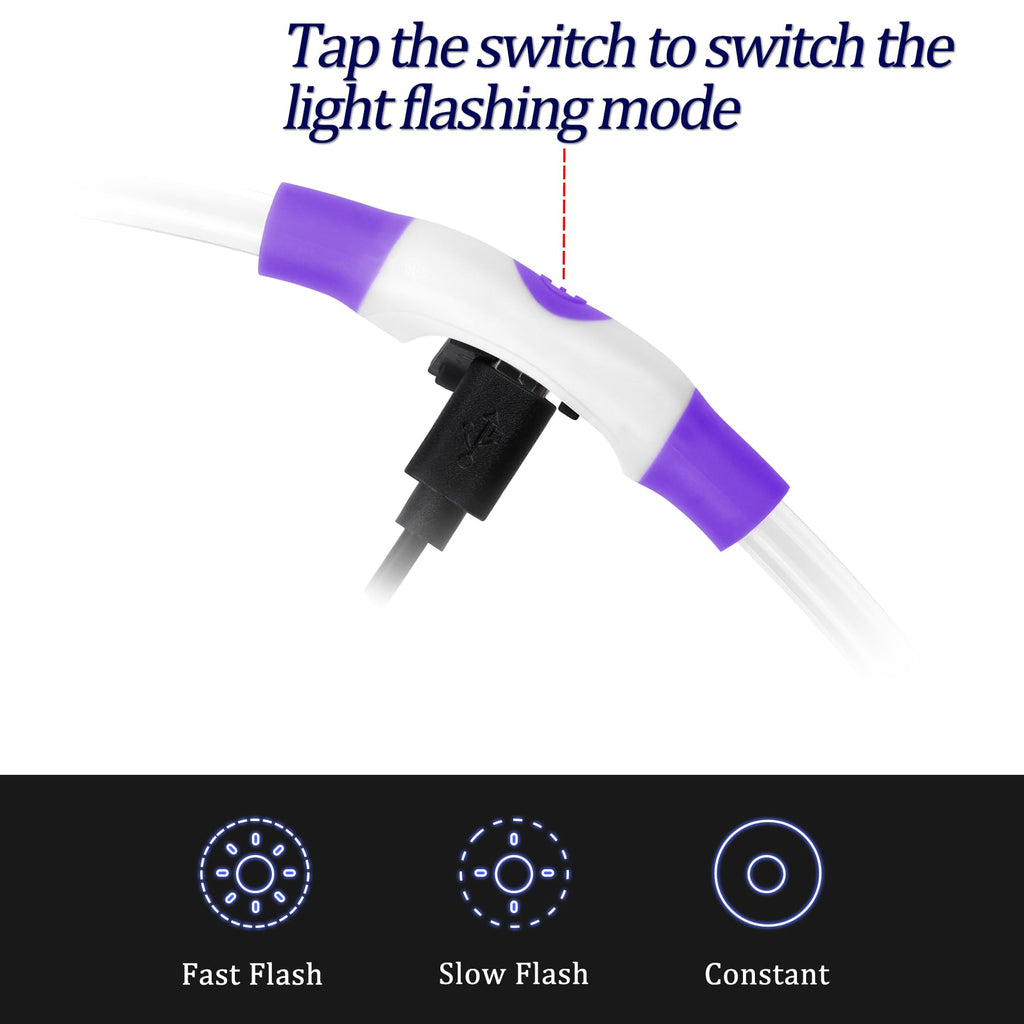 Coolzon Rechargeable and Waterproof Luminous Dog Collar with 3 Light Modes, Adjustable Length LED Collars for Dogs Cats Small Medium Large, Red