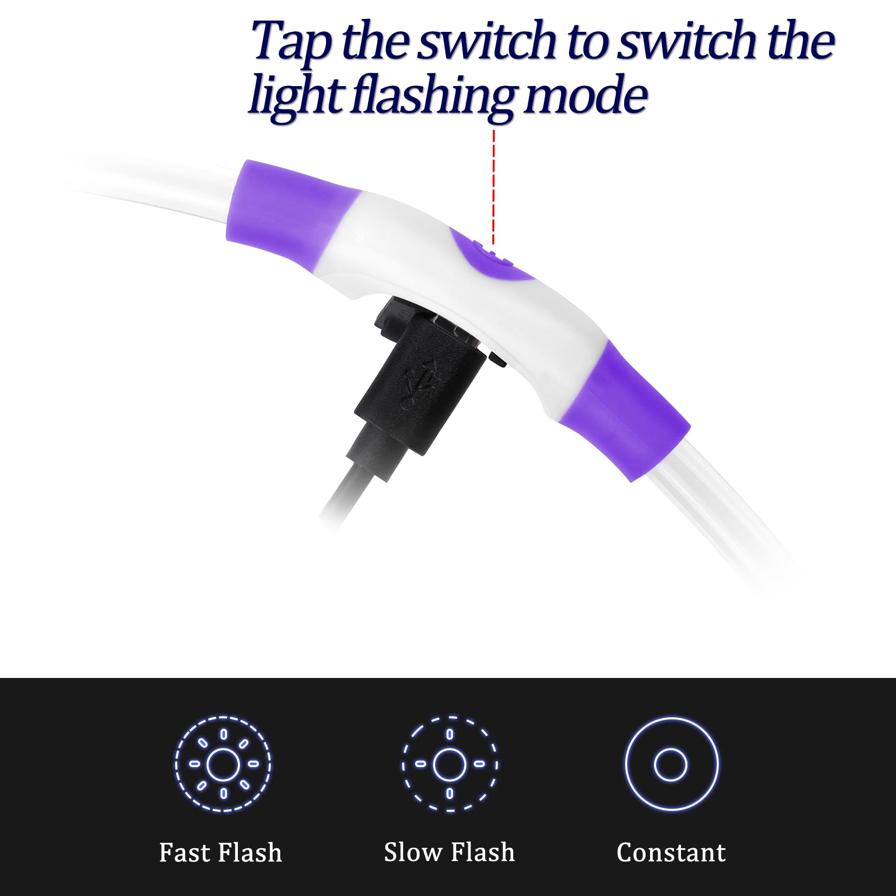 Coolzon Rechargeable and Waterproof Luminous Dog Collar with 3 Light Modes, Adjustable Length LED Collars for Dogs Cats Small Medium Large, Red