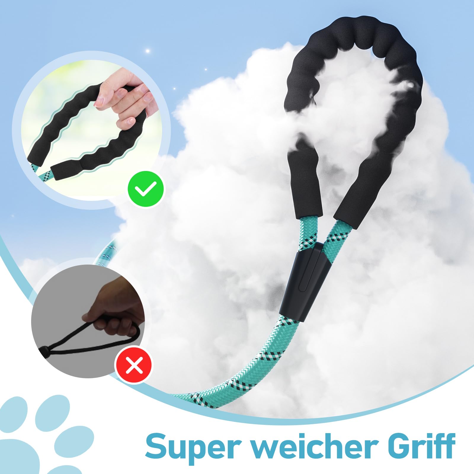 X XBEN Dog Training Lead, 1.5 m, 3 m, 5 m, 6 m, 10 m, 15 m, 20 m, 25 m, 30 m, Long Dog Leash with Lockable Hook, Training Leash for Large and Small Dogs, Reflective and Durable