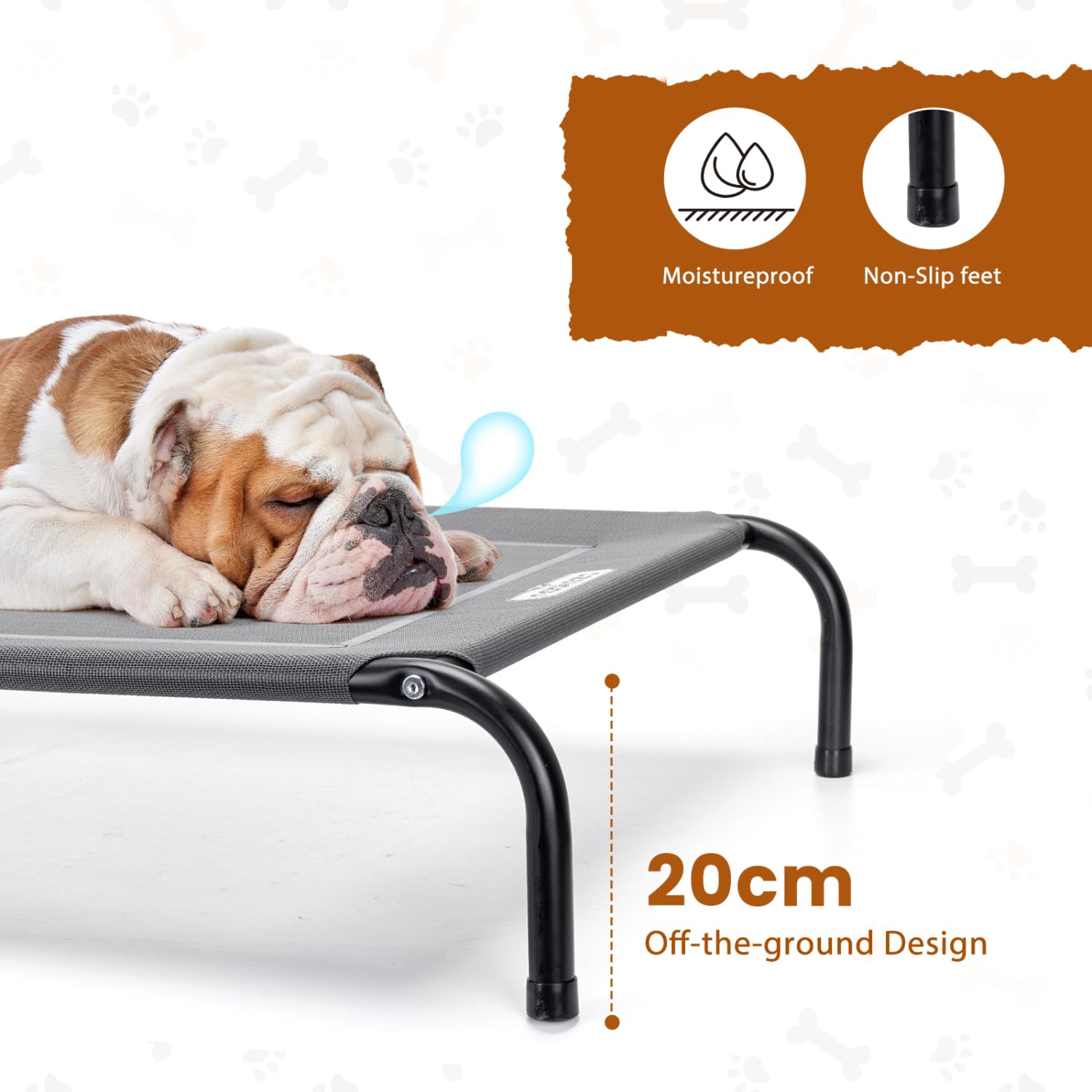 Nobleza Washable Raised Dog Bed, Cooling and Breathable for Outdoor and Indoor, Robust, Grey, L, 124 x 90 x 20 cm
