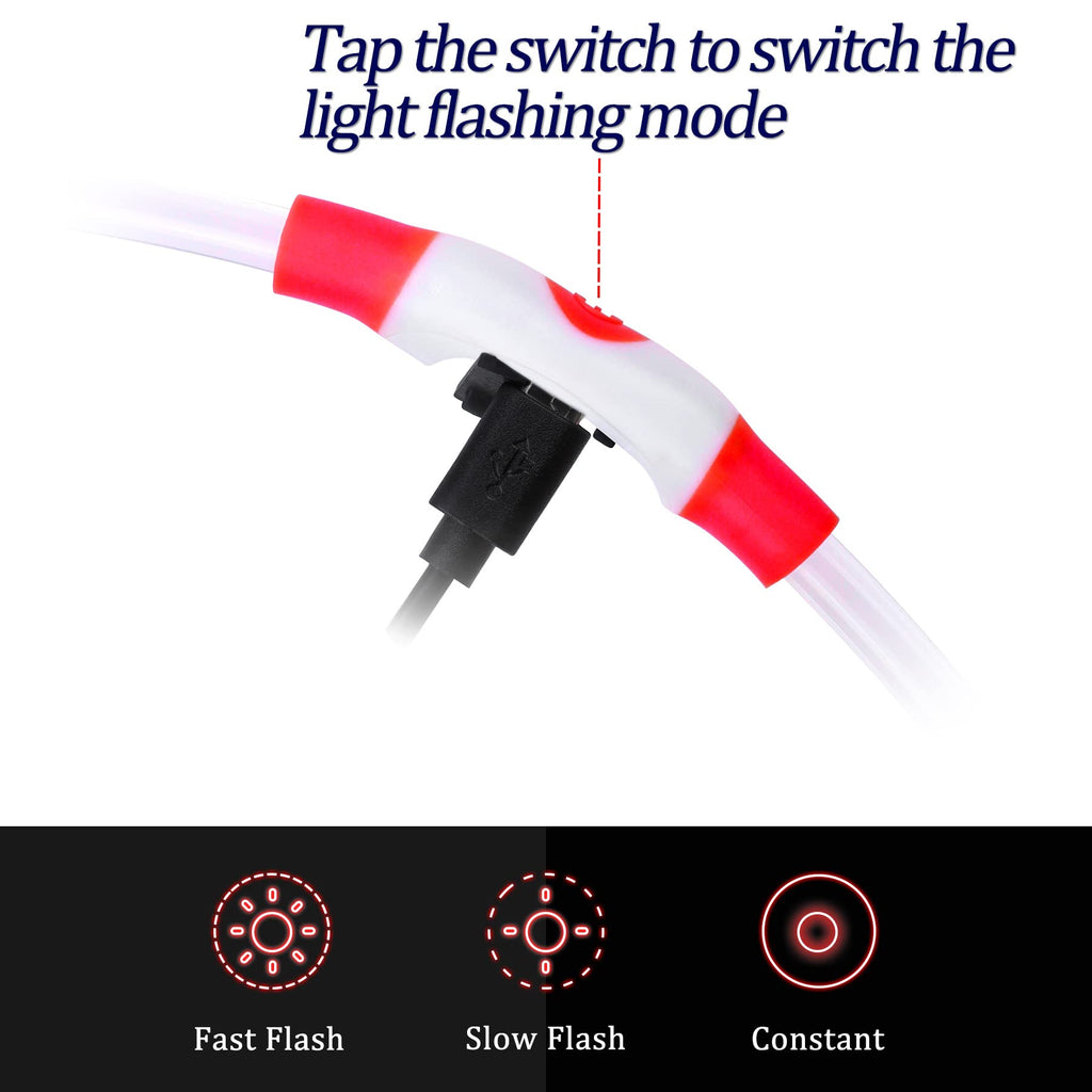 Coolzon Rechargeable and Waterproof Luminous Dog Collar with 3 Light Modes, Adjustable Length LED Collars for Dogs Cats Small Medium Large, Red