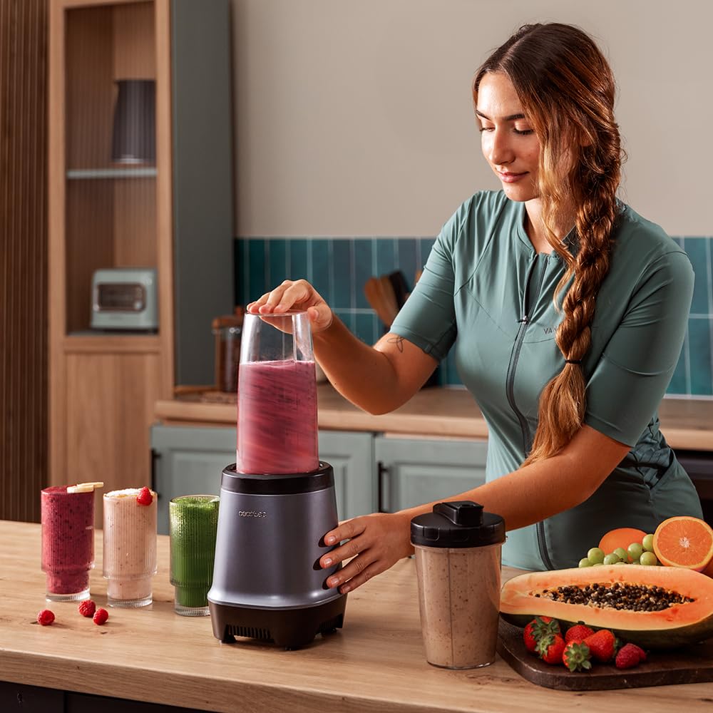 Cecotec EasyGo Power Titanium 350 350 W Portable Single Cup Blender, Ice Pick, 4 Blades Titanium Coated Black Blades, Includes 2 Cooling Tubes, 2 Portable Cups and 2 Lids