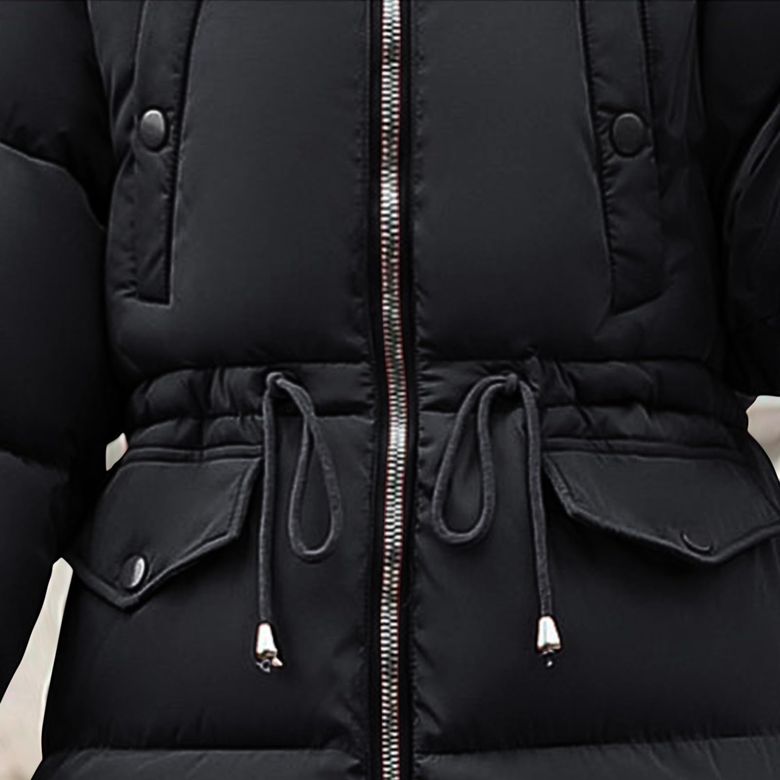 Women's Warm Winter Coat with Hood Thick Padded Jacket Winter Cotton Jacket with Hood, Plush Outer Coat with Waist, Ski Coat and