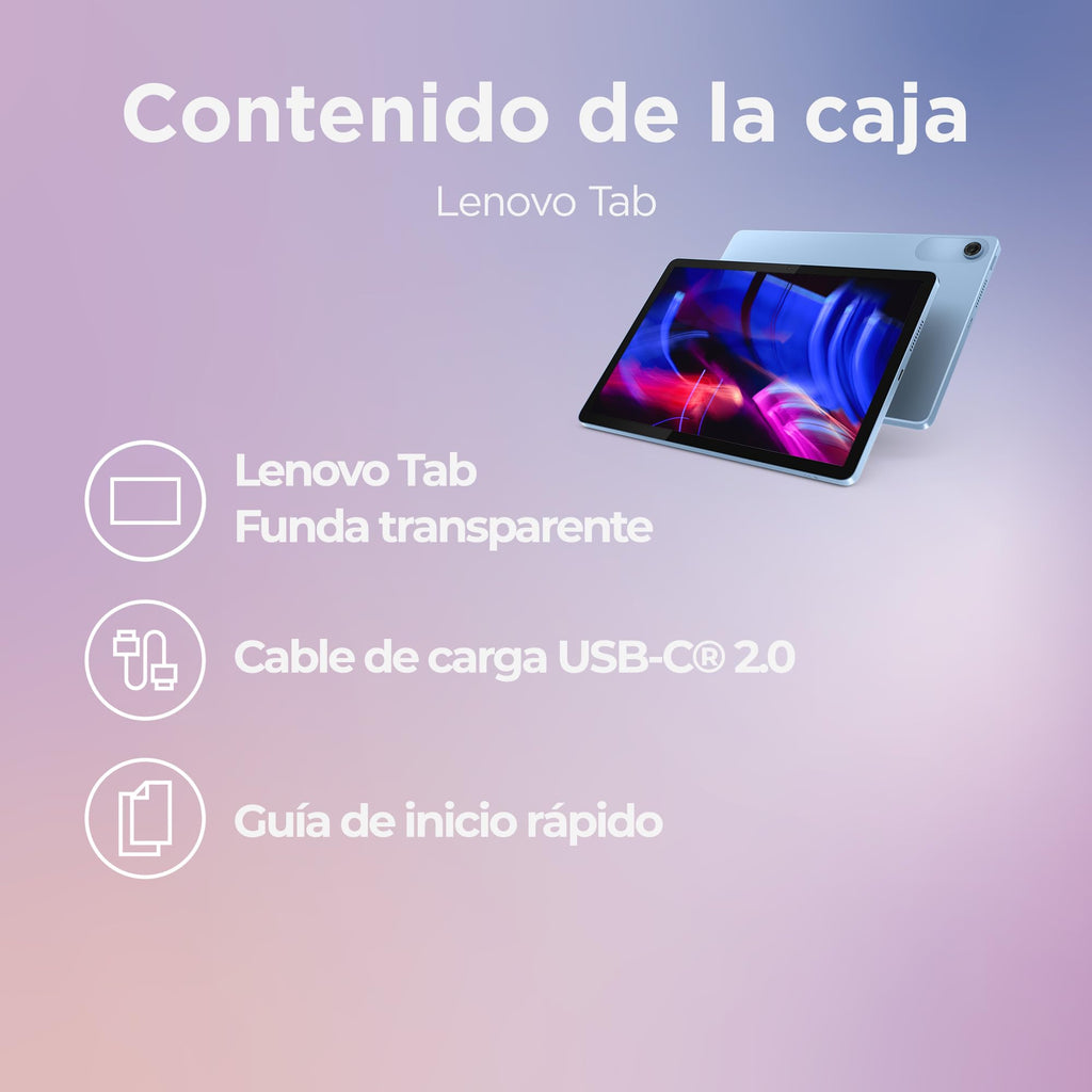 Lenovo Tab – Tablet 10.1 inch WUXGA (MediaTek Helio G85, 4 GB RAM, 128 GB, 60 Hz, 2 Speakers, Wi-Fi 5, Bluetooth 5.3, Android 14) Polar Blue – Includes Transparent Case with Built-in Stand
