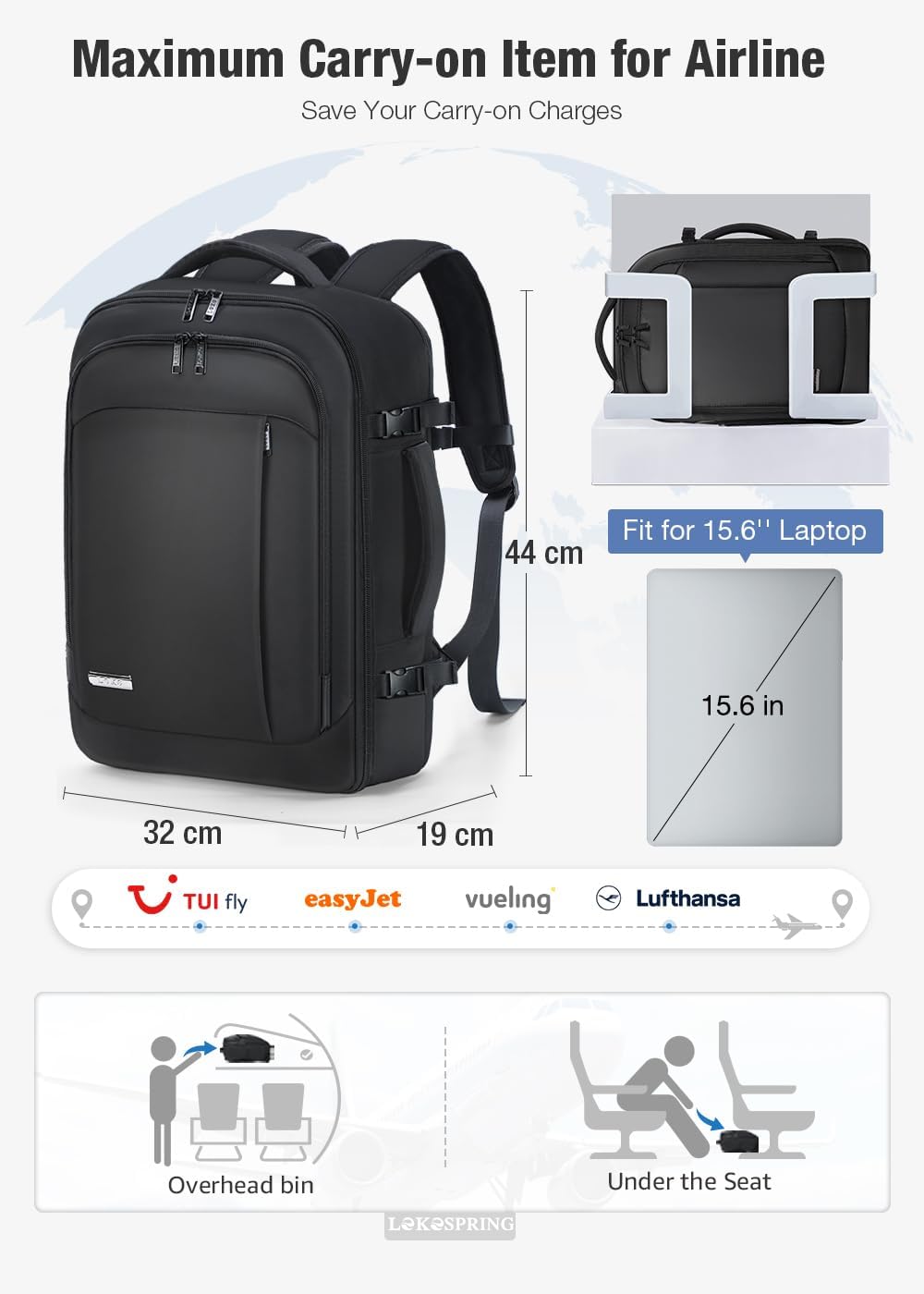 Travel Backpack Cabin Airplane 40x20x25 | Travel Backpack Woman Man - Travel Suitcases Cabin with 6 Organizer Bags - Holidays Business Travel School