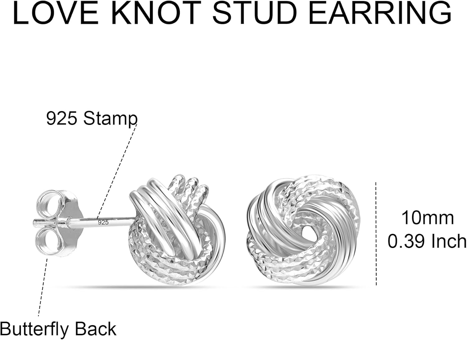 LeCalla Italian Silver Jewelry Stud Earring Twisted Design Wire Love Knot for Women