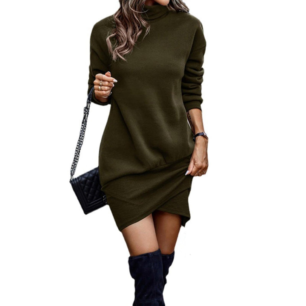 Knitted Dress for Women Elegant Sweater Dress High Neck Pullover Long Sleeve A-Line for Autumn Winter Dress