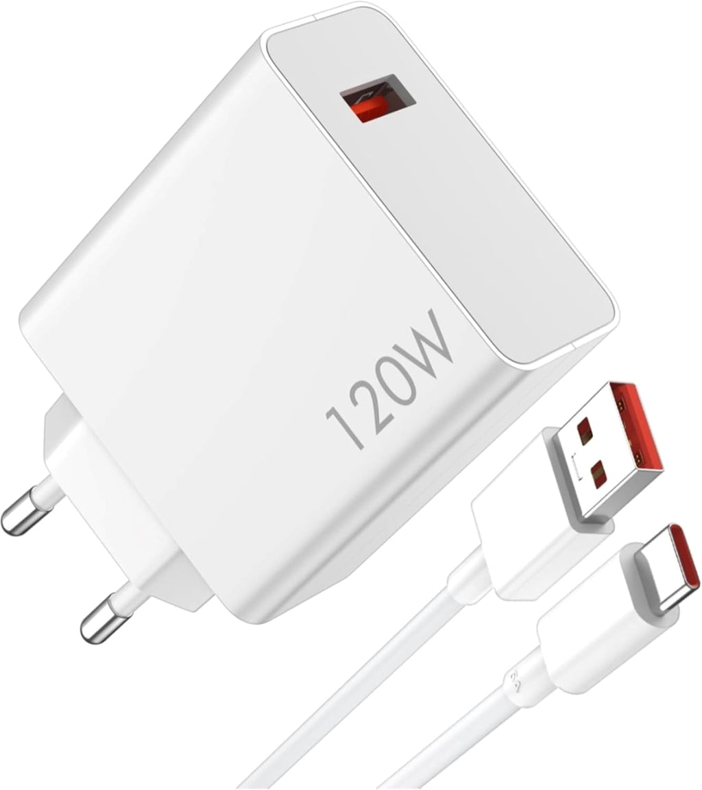 Quick Charge Charger 120 W USB-C Cable 1 Meter, 6 A, Ultra Fast Charging QC 3.0, Compatible, for Xiaomi, Redmin Note, Poco.
