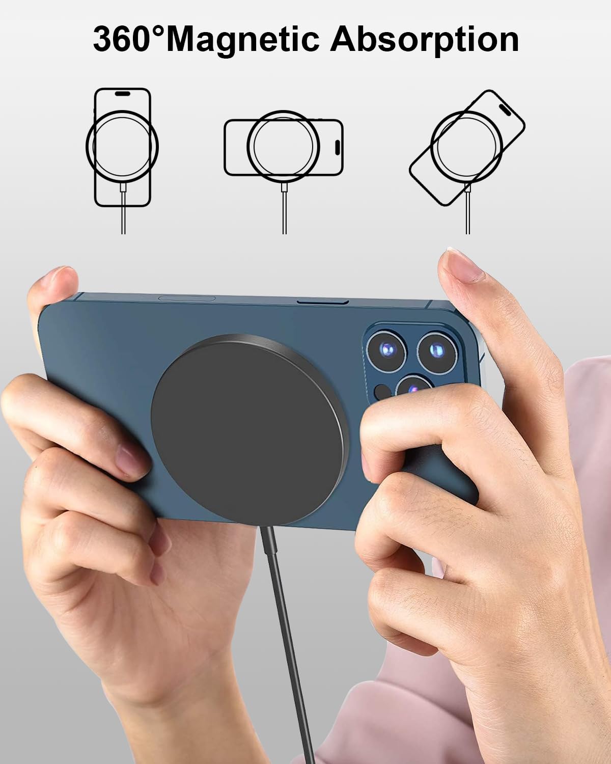 15W Wireless iPhone Charger, Mag-Safe Carregador Sem Fios Fast Charging Wireless iPhone Charger Wireless Charger for iPhone 17/16/15/14/13/12/11/Pro Max/XR/X/8 Series AirPods, Black