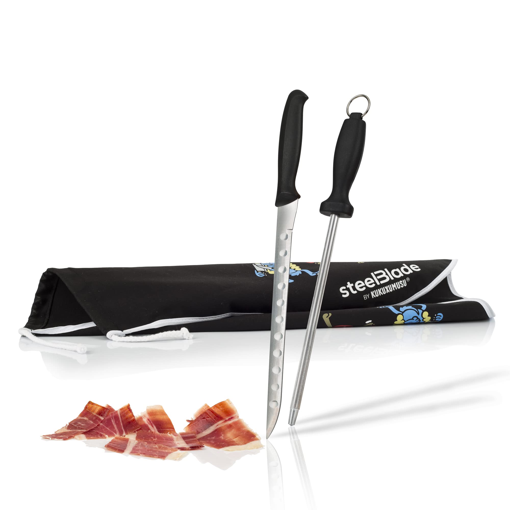 Ham Holder + Kukuxumusu Ham Cover + Ham Knife and Chaira – Ham Holder Made in Spain