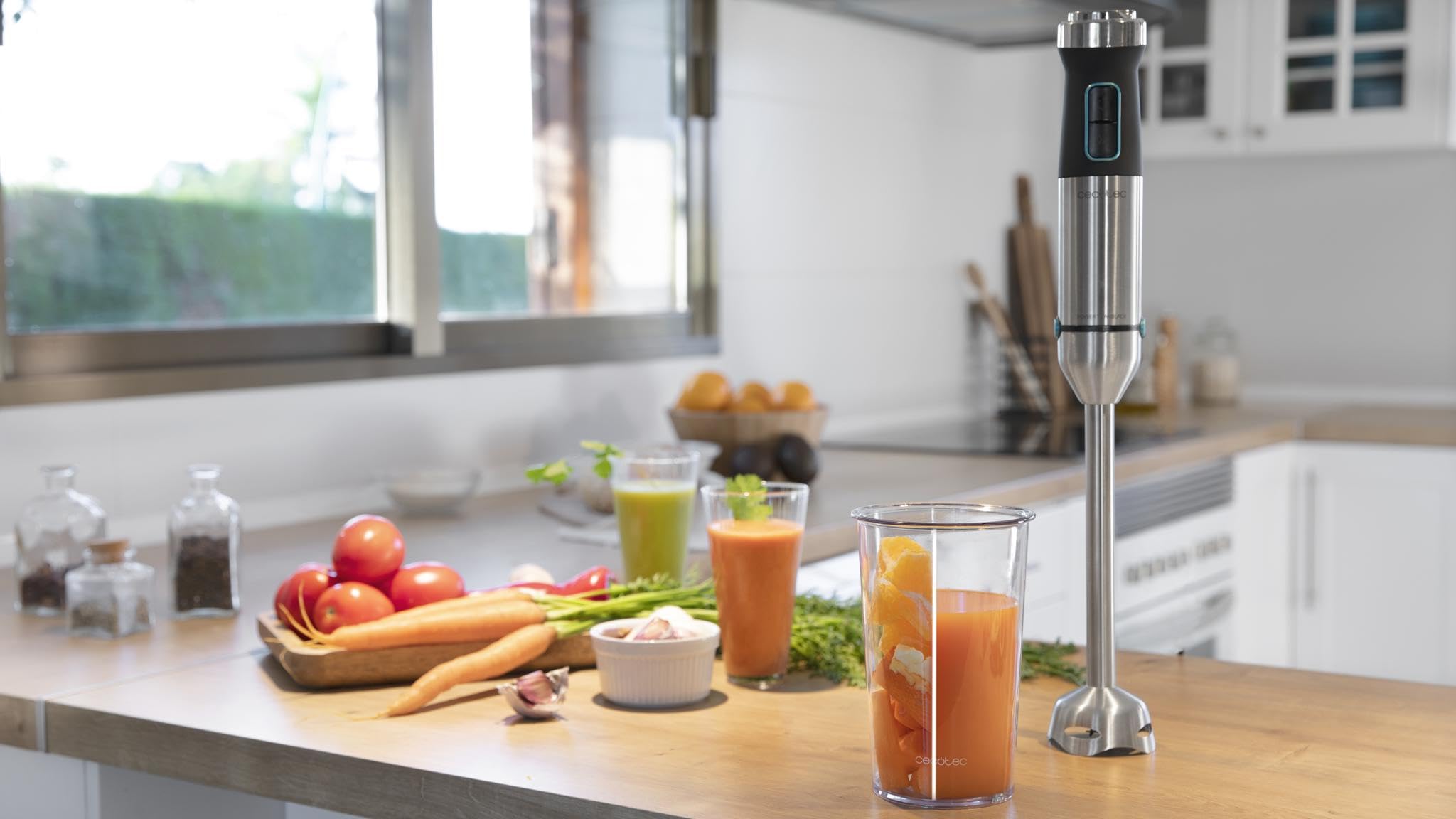 Cecotec Power TitanBlack 1500 XL PerfectCream&Crush Hand Blender, 1500 W, CrossBlades Technology with 4-Blade Blades, XL Foot, Includes Chopper, Whisk Sticks and Masher