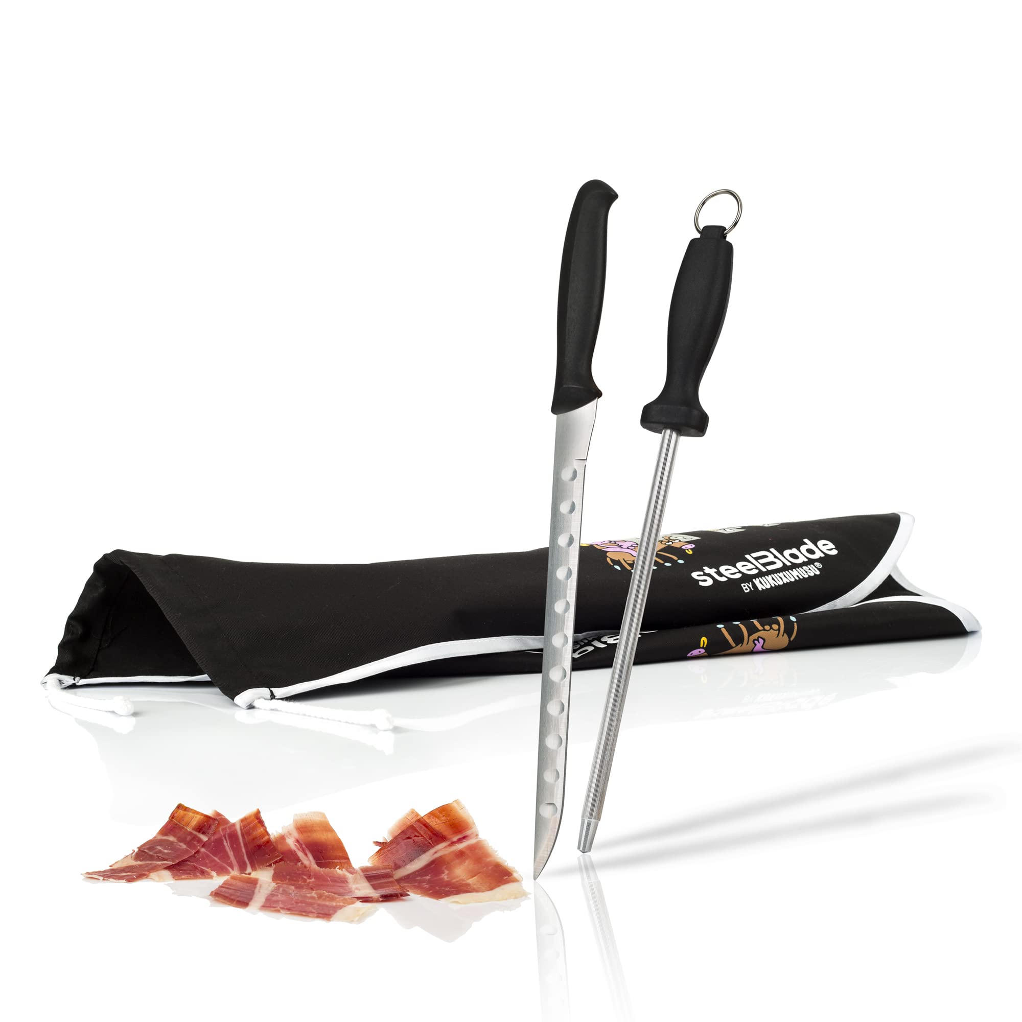 Ham Holder + Kukuxumusu Ham Cover + Ham Knife and Chaira – Ham Holder Made in Spain