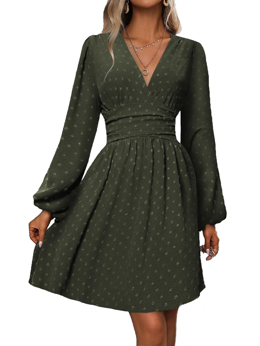 Dress Long Sleeve/Short Sleeve Women Casual Long Dresses V Neck Elegant Lantern Sleeve Dress A-Line Butterfly Sleeves