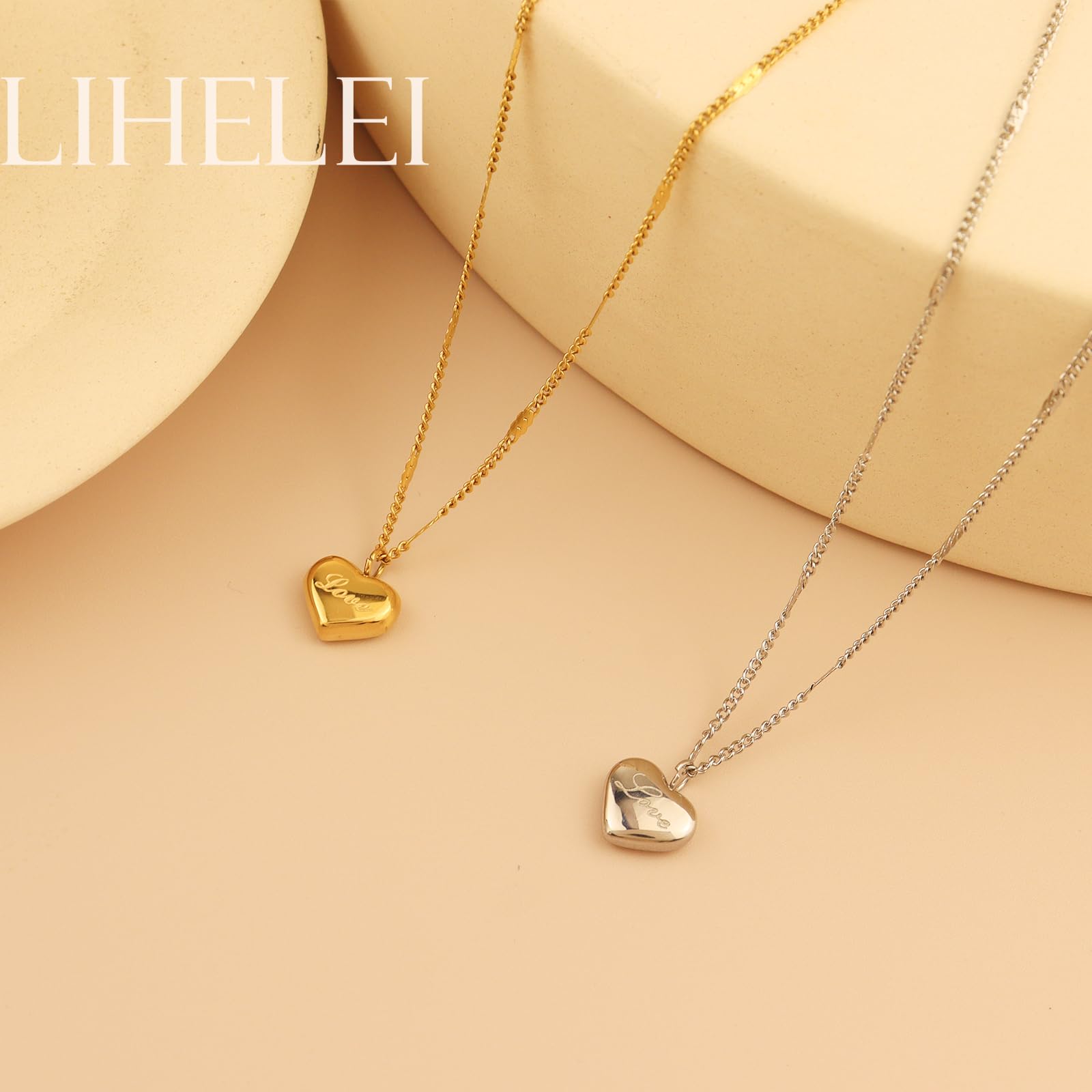 Heart Necklaces for Women, Silver Heart Necklace, Simple Choker, Fashion Jewelry, Birthday Gift for Mother Daughter - Gold and Silver