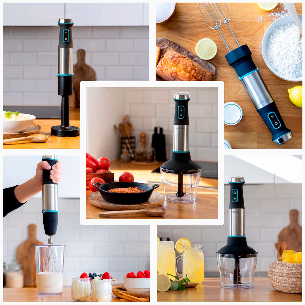 Cecotec Power TitanBlack 1500 XL PerfectCream&Crush Hand Blender, 1500 W, CrossBlades Technology with 4-Blade Blades, XL Foot, Includes Chopper, Whisk Sticks and Masher