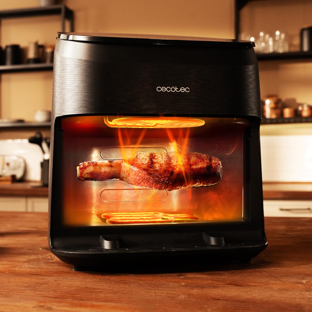 Cecotec Air Fryer 8L with Double Grill, Air Fryer, Cecofry&Grill Duoheat 8000. 2200W, Perfect Golden and Grill Flavor in Meat, Temperature between 80-200°C, 8 Menus and Window