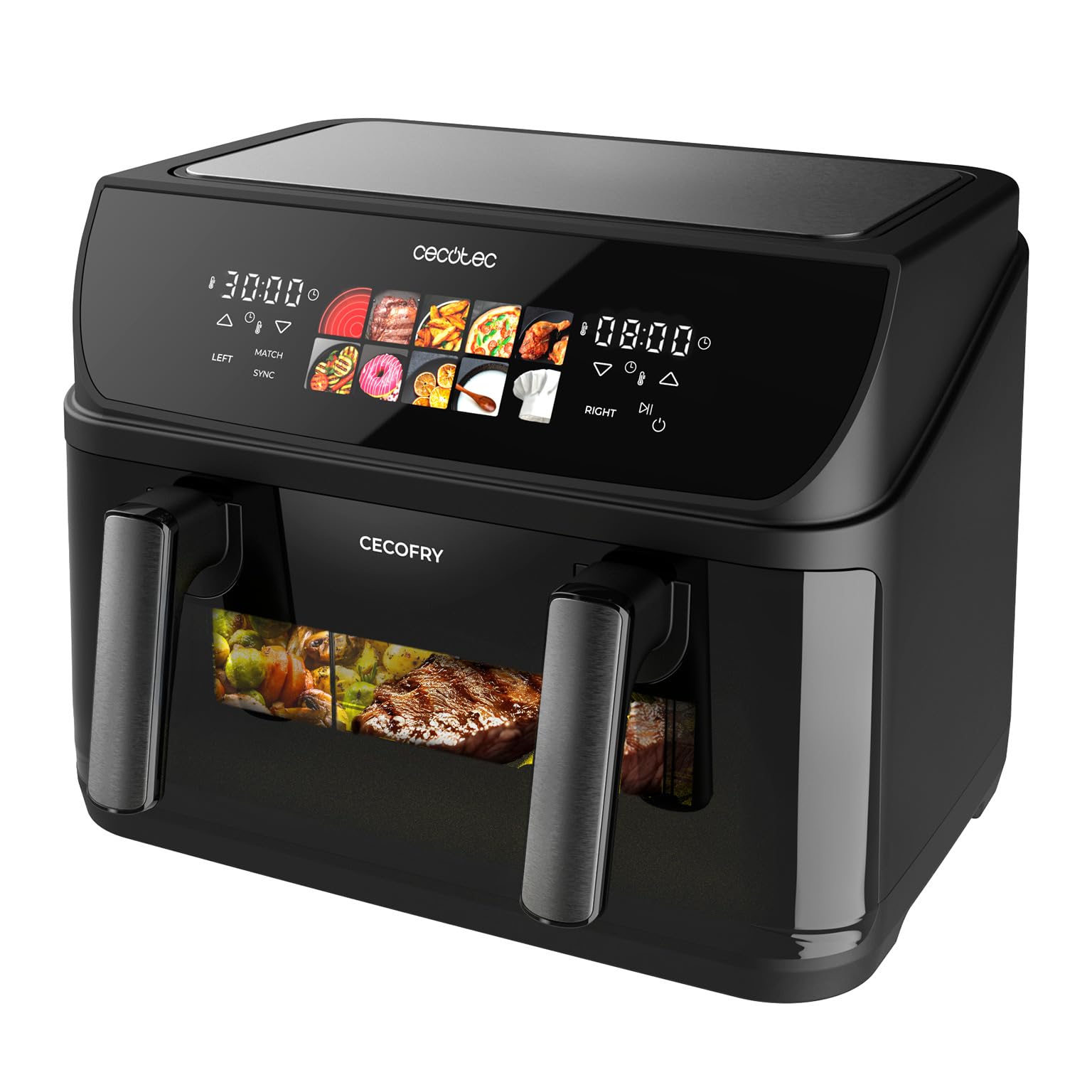 Cecotec Air Fryer 8L with Double Grill, Air Fryer, Cecofry&Grill Duoheat 8000. 2200W, Perfect Golden and Grill Flavor in Meat, Temperature between 80-200°C, 8 Menus and Window