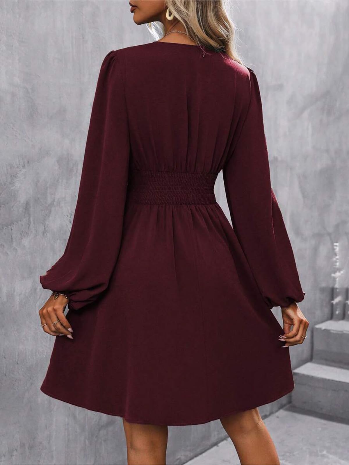 Dress Long Sleeve/Short Sleeve Women Casual Long Dresses V Neck Elegant Lantern Sleeve Dress A-Line Butterfly Sleeves