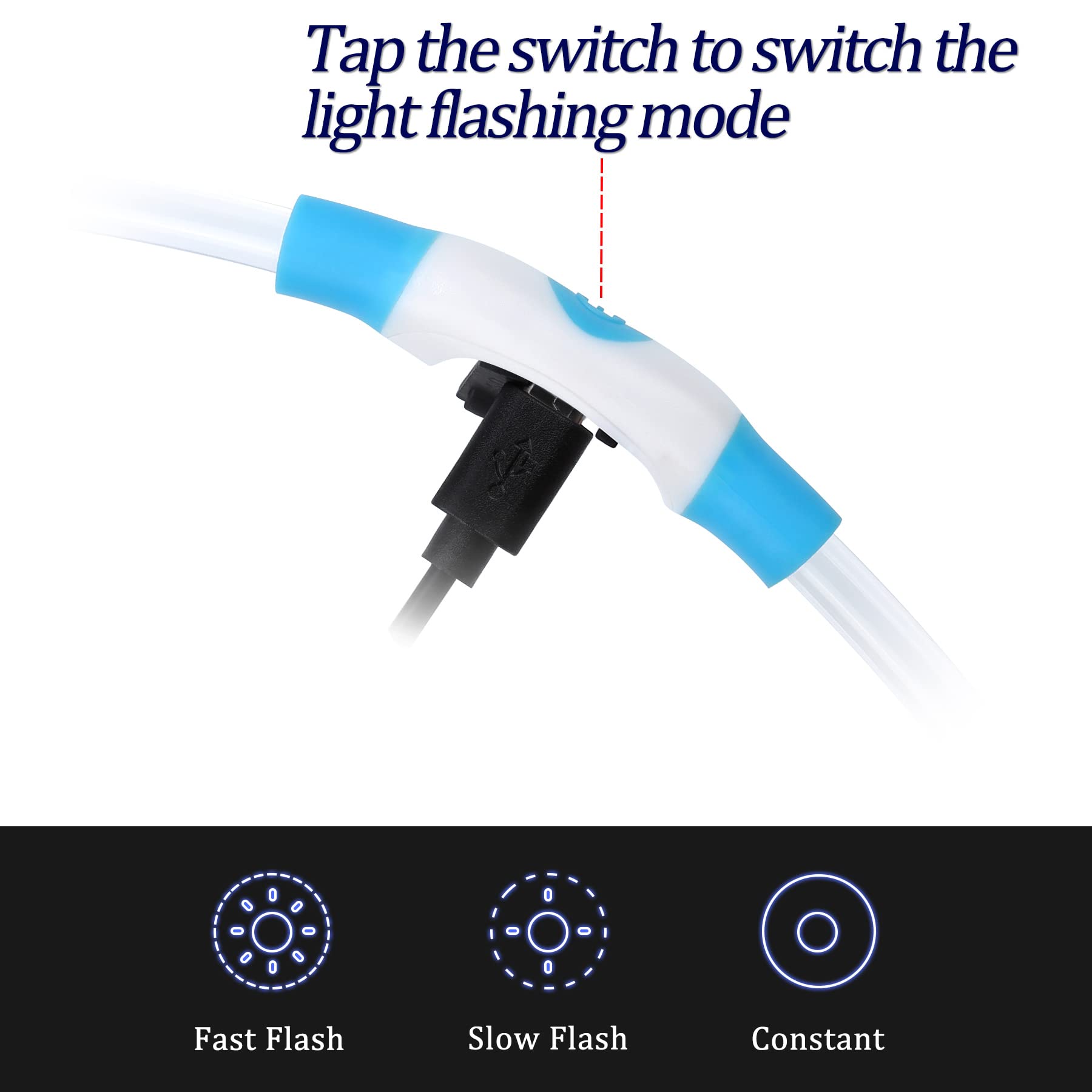 Coolzon Rechargeable and Waterproof Luminous Dog Collar with 3 Light Modes, Adjustable Length LED Collars for Dogs Cats Small Medium Large, Red