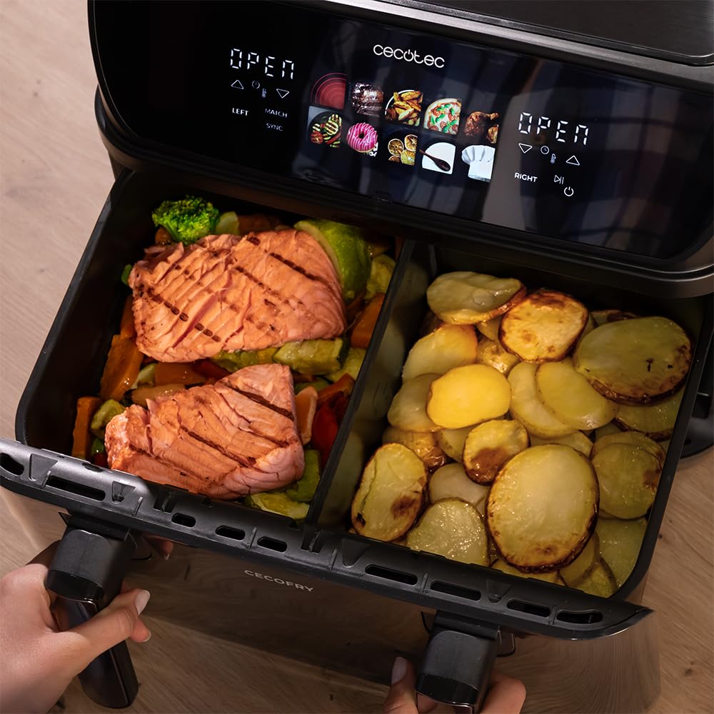 Cecotec Air Fryer 8L with Double Grill, Air Fryer, Cecofry&Grill Duoheat 8000. 2200W, Perfect Golden and Grill Flavor in Meat, Temperature between 80-200°C, 8 Menus and Window