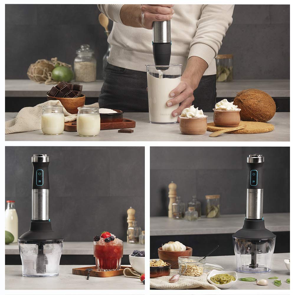 Cecotec Power TitanBlack 1500 XL PerfectCream&Crush Hand Blender, 1500 W, CrossBlades Technology with 4-Blade Blades, XL Foot, Includes Chopper, Whisk Sticks and Masher