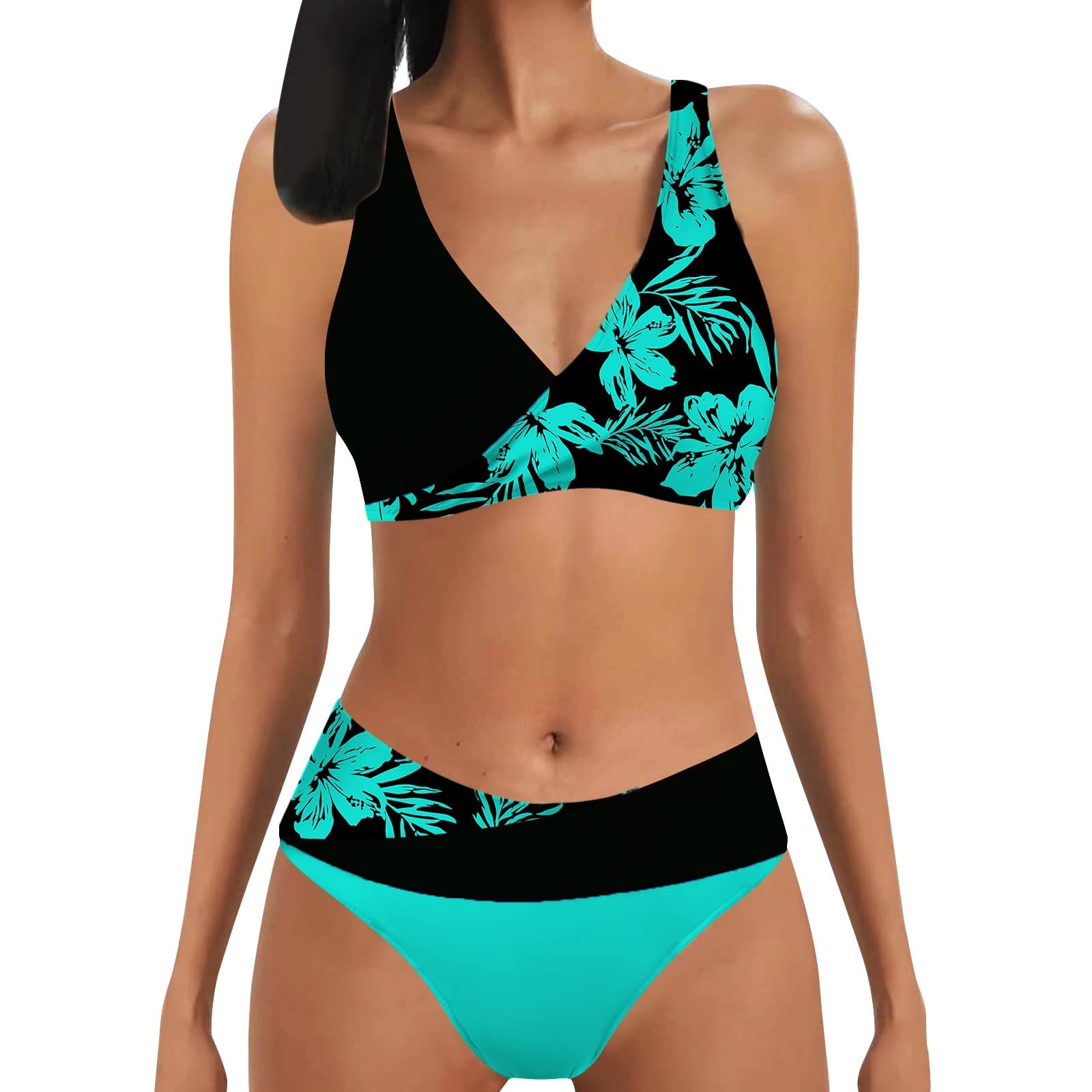 riou Women's Bikinis 2025 Push Up Cheap Halter Bikini Swimsuit Two Pieces Bra and Briefs High Waist Basic Tankinis Swimsuits Beachwear Brazilian Biqunis