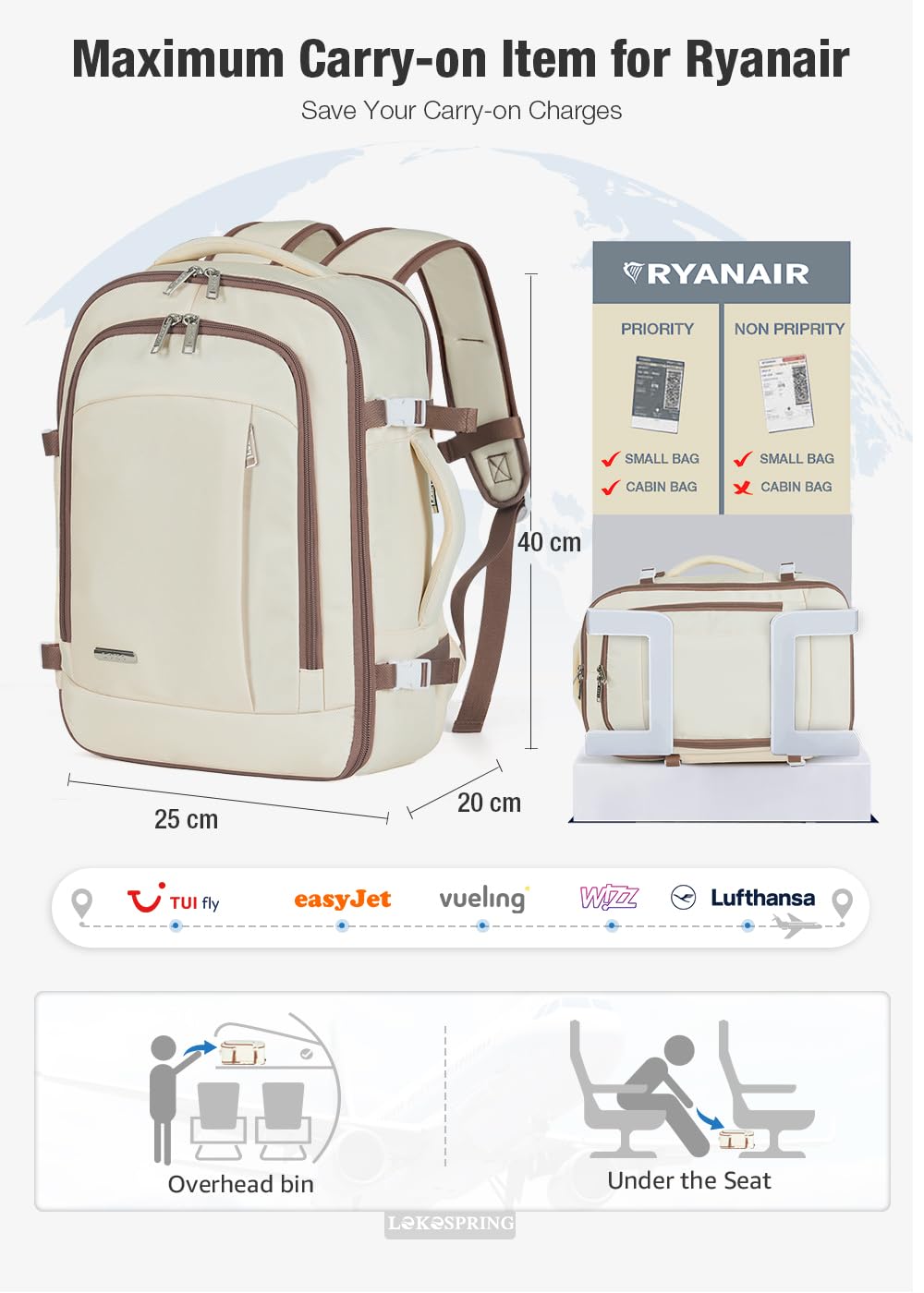 Travel Backpack Cabin Airplane 40x20x25 | Travel Backpack Woman Man - Travel Suitcases Cabin with 6 Organizer Bags - Holidays Business Travel School