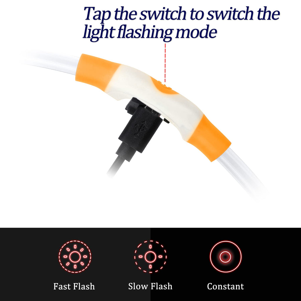 Coolzon Rechargeable and Waterproof Luminous Dog Collar with 3 Light Modes, Adjustable Length LED Collars for Dogs Cats Small Medium Large, Red