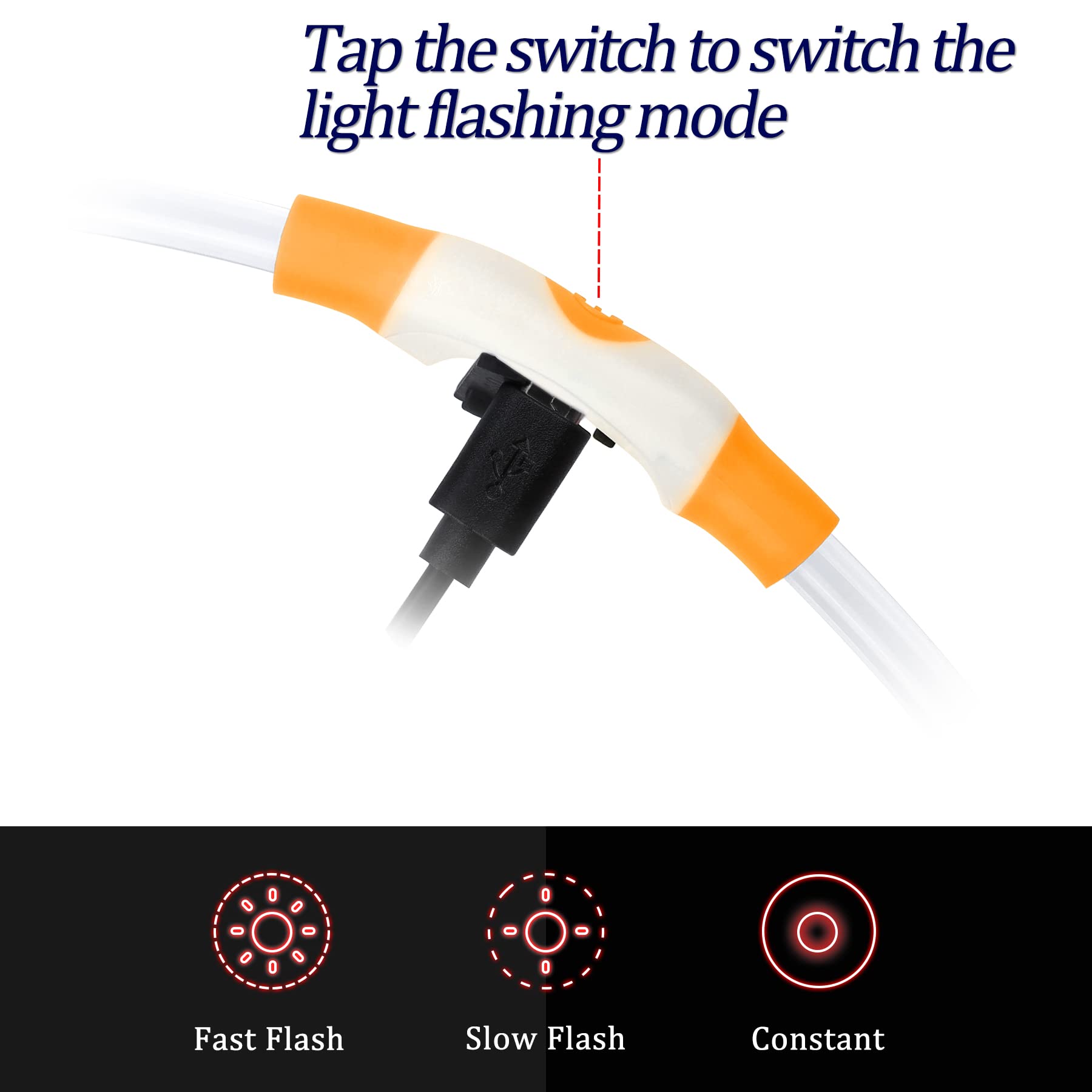 Coolzon Rechargeable and Waterproof Luminous Dog Collar with 3 Light Modes, Adjustable Length LED Collars for Dogs Cats Small Medium Large, Red