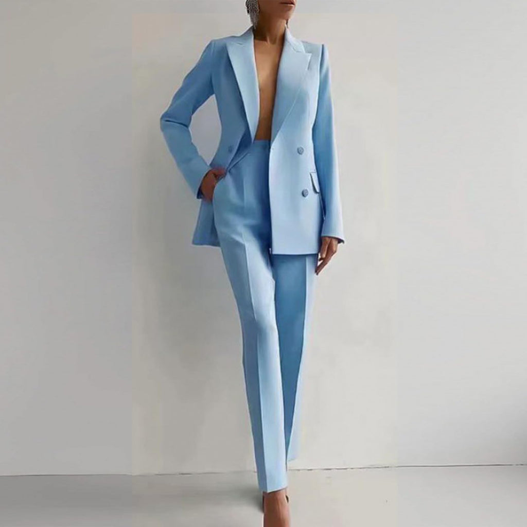 NUSGEAR 2 Piece Suit Women Fashion Blazer and Pants Long Autumn Winter Slim Fit Elegant Business Office Party Dinner Solid Color Casual Suit Basic Jacket Comfortable Coat Set 2025