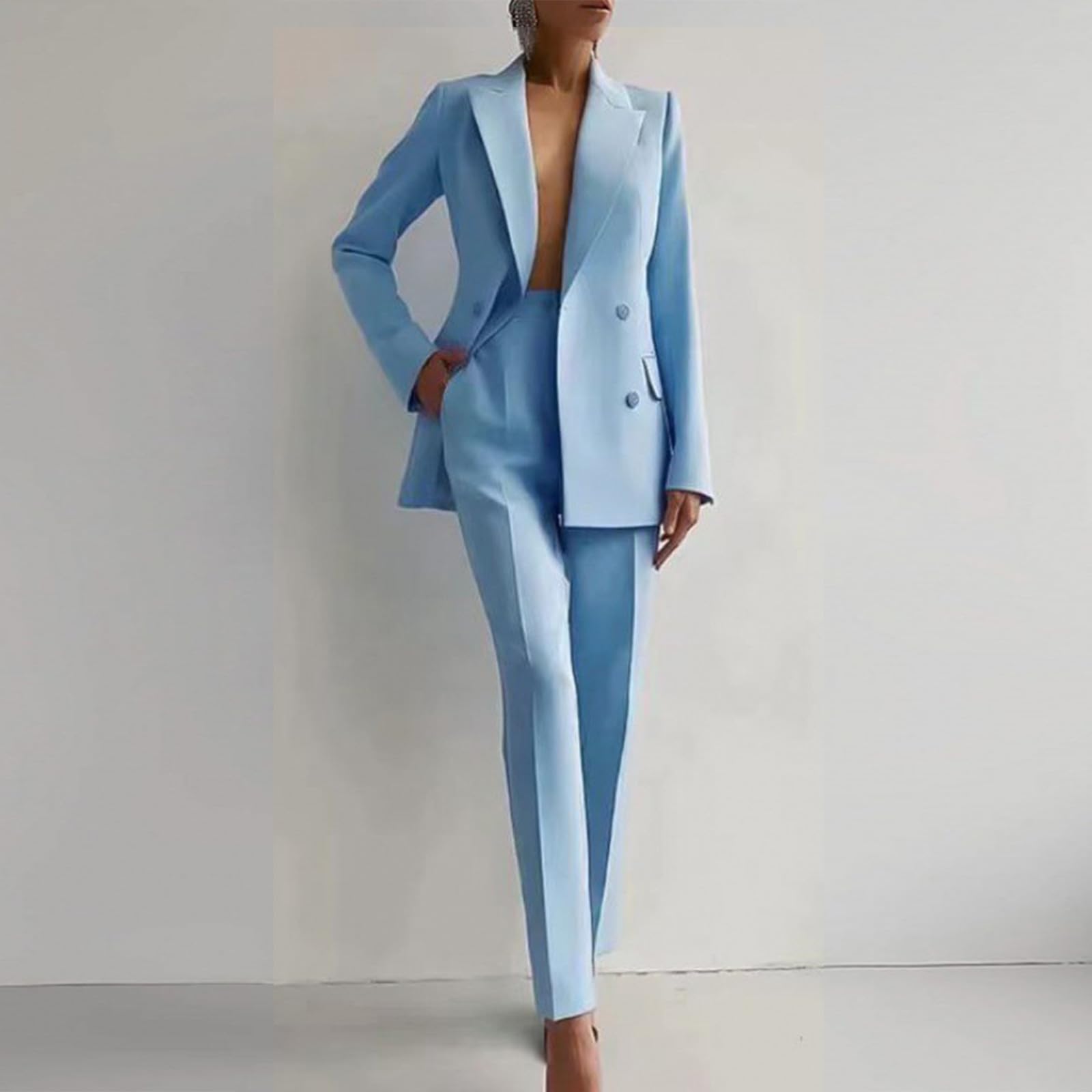 NUSGEAR 2 Piece Suit Women Fashion Blazer and Pants Long Autumn Winter Slim Fit Elegant Business Office Party Dinner Solid Color Casual Suit Basic Jacket Comfortable Coat Set 2025