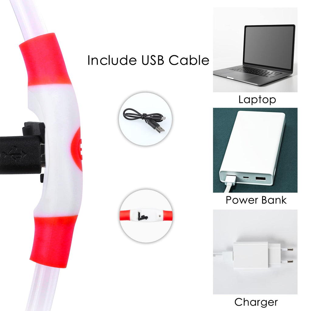 Coolzon Rechargeable and Waterproof Luminous Dog Collar with 3 Light Modes, Adjustable Length LED Collars for Dogs Cats Small Medium Large, Red