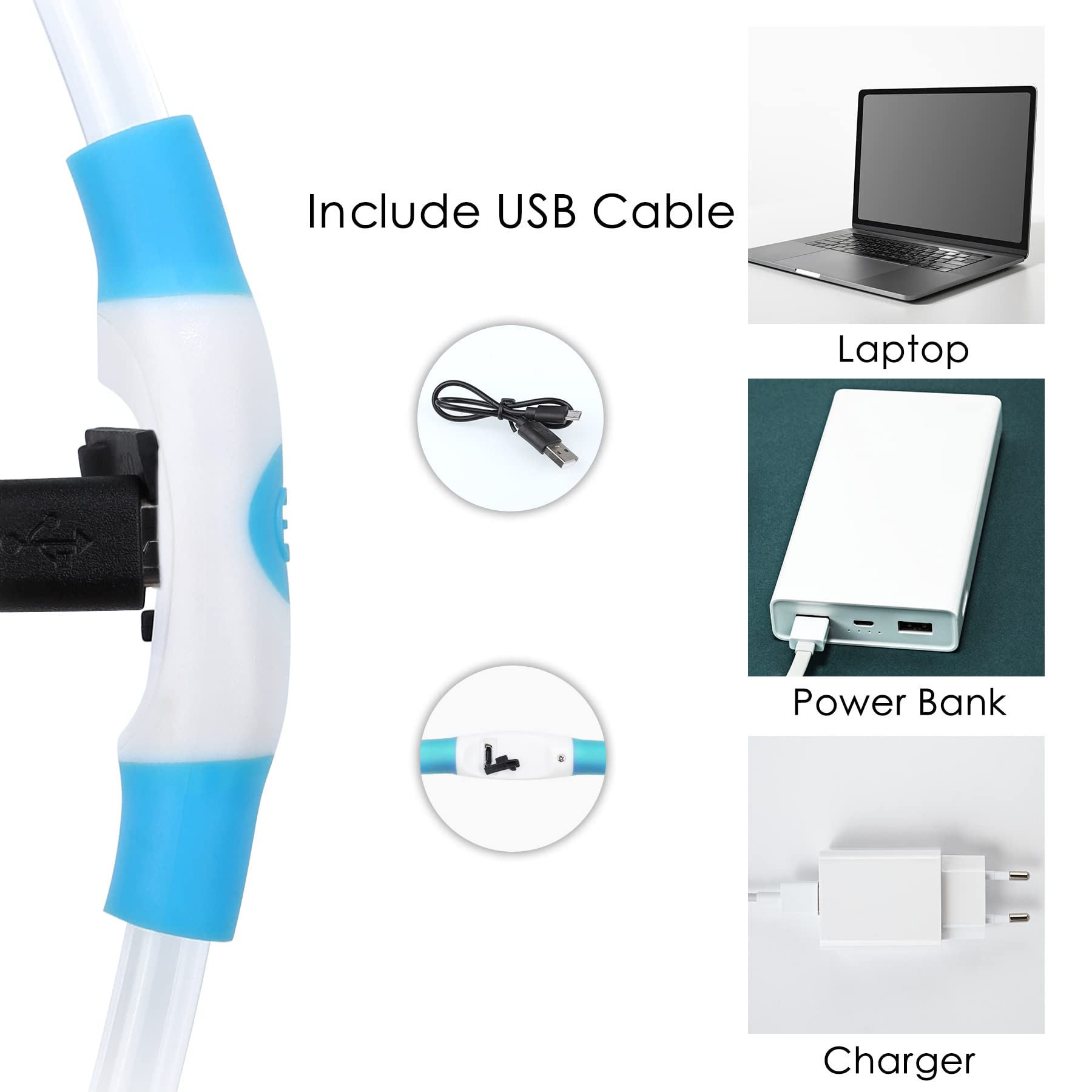 Coolzon Rechargeable and Waterproof Luminous Dog Collar with 3 Light Modes, Adjustable Length LED Collars for Dogs Cats Small Medium Large, Red