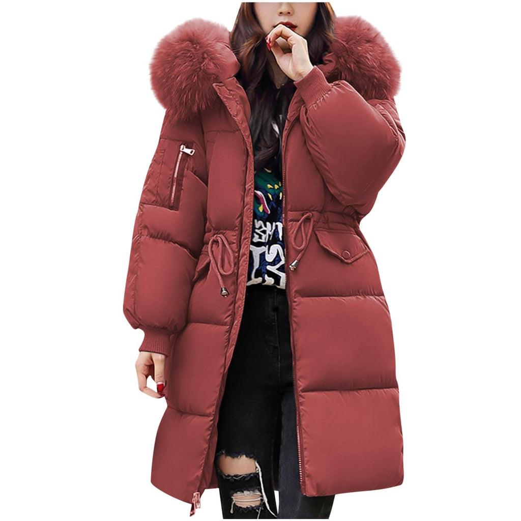 Women's Warm Winter Coat with Hood Thick Padded Jacket Winter Cotton Jacket with Hood, Plush Outer Coat with Waist, Ski Coat and