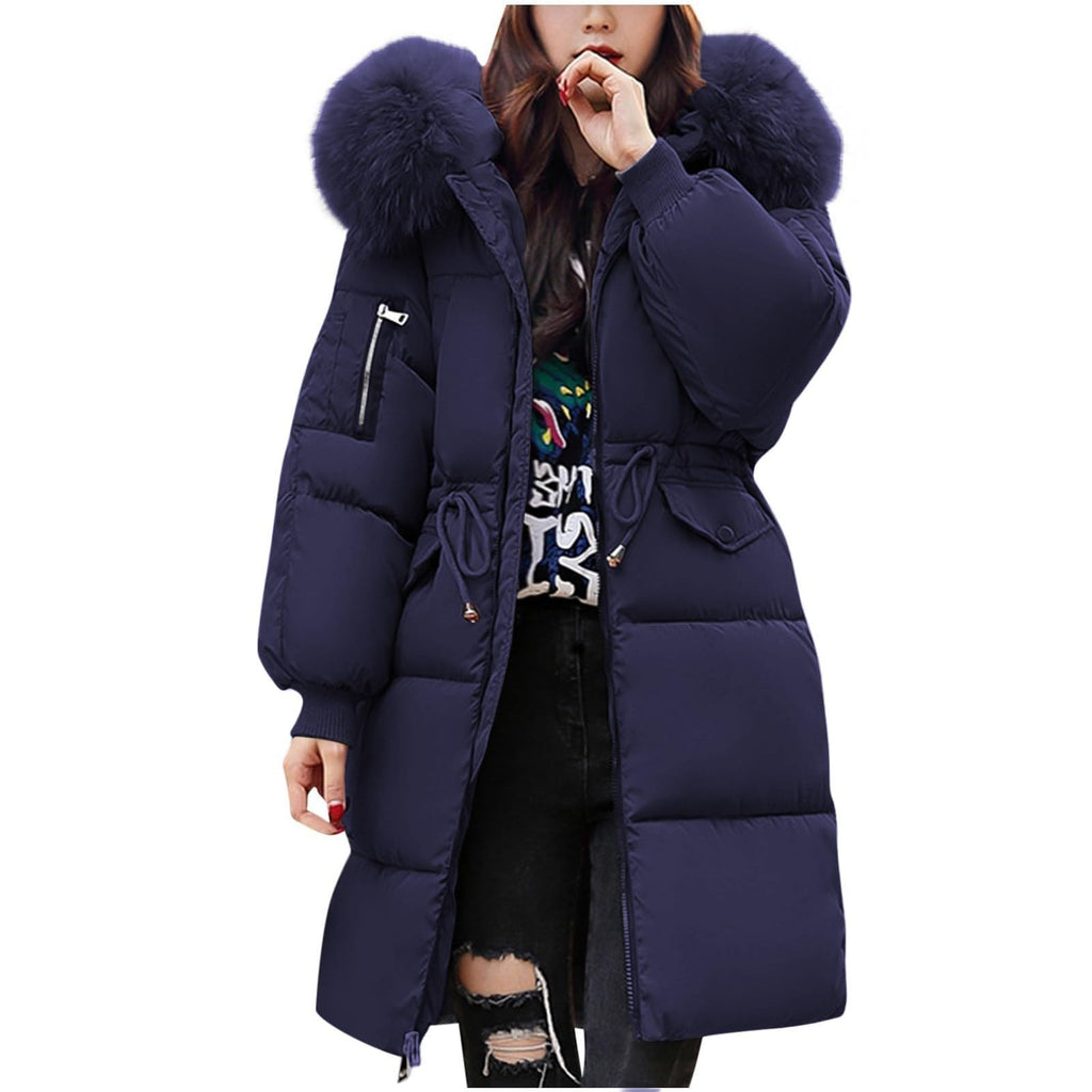 Women's Warm Winter Coat with Hood Thick Padded Jacket Winter Cotton Jacket with Hood, Plush Outer Coat with Waist, Ski Coat and
