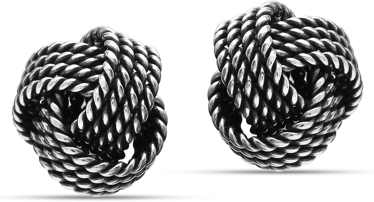 LeCalla Italian Silver Jewelry Stud Earring Twisted Design Wire Love Knot for Women