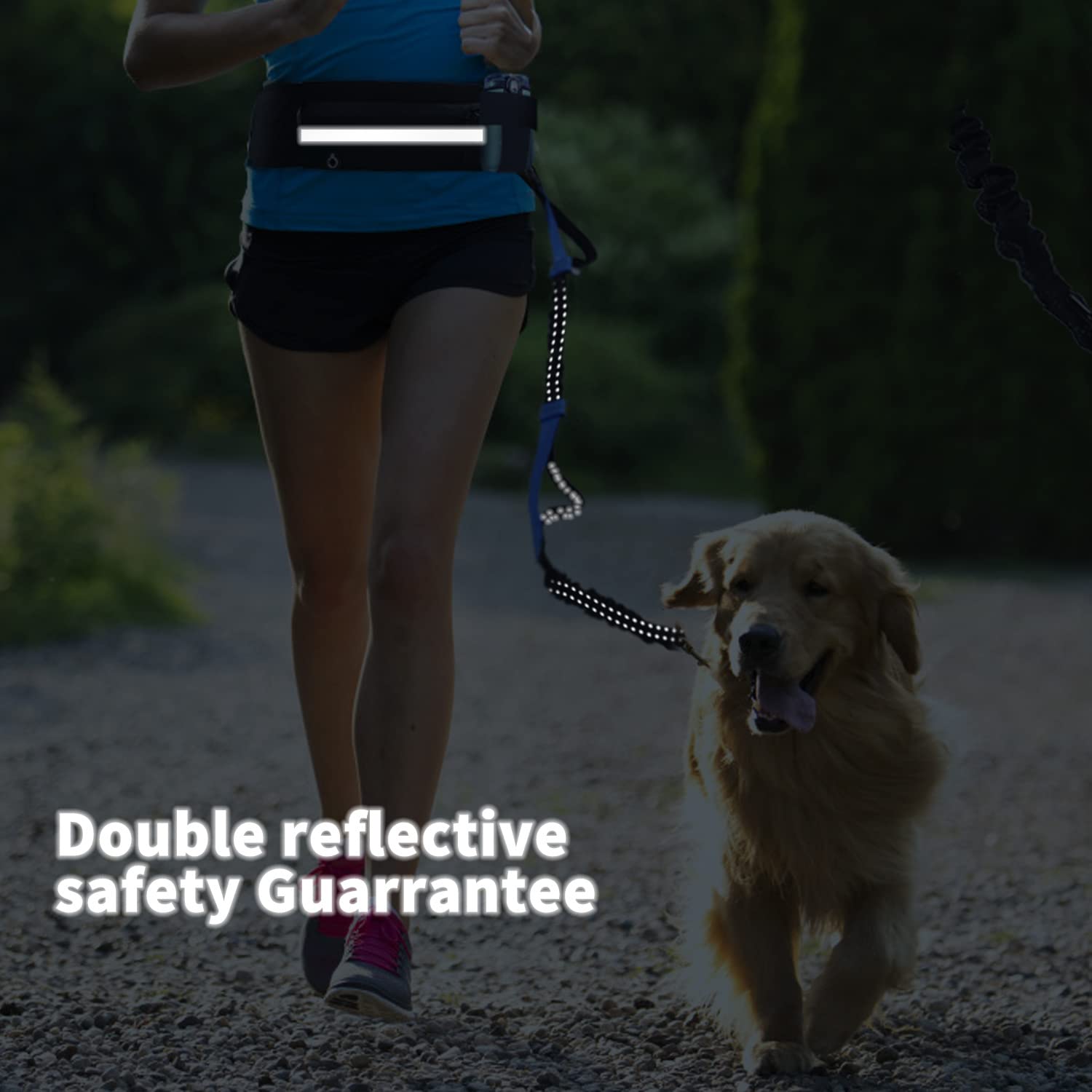 Nobleza Elastic Hands-Free Dog Leash with Pocket, Retractable Dog Leash with Double Elastic Rope, Adjustable Belt, Reflective Band