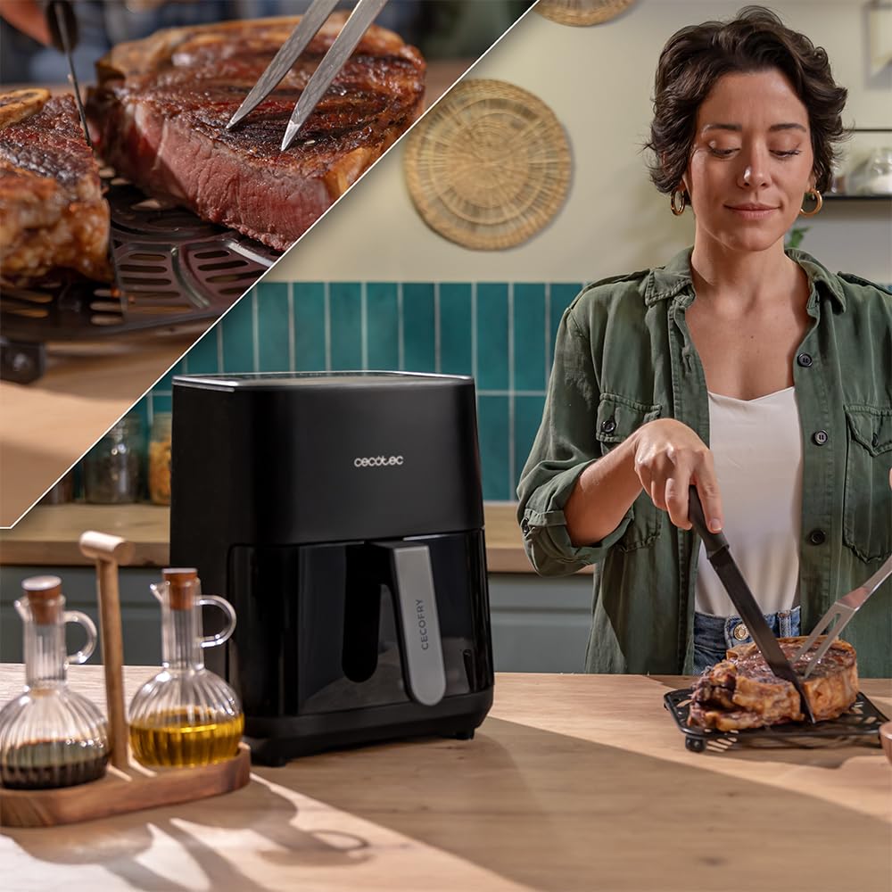 Cecotec Air Fryer 8L with Double Grill, Air Fryer, Cecofry&Grill Duoheat 8000. 2200W, Perfect Golden and Grill Flavor in Meat, Temperature between 80-200°C, 8 Menus and Window