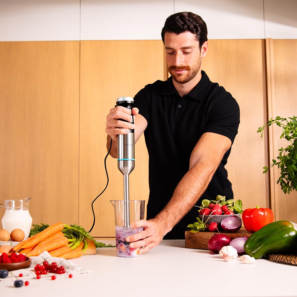 Cecotec Power TitanBlack 1500 XL PerfectCream&Crush Hand Blender, 1500 W, CrossBlades Technology with 4-Blade Blades, XL Foot, Includes Chopper, Whisk Sticks and Masher