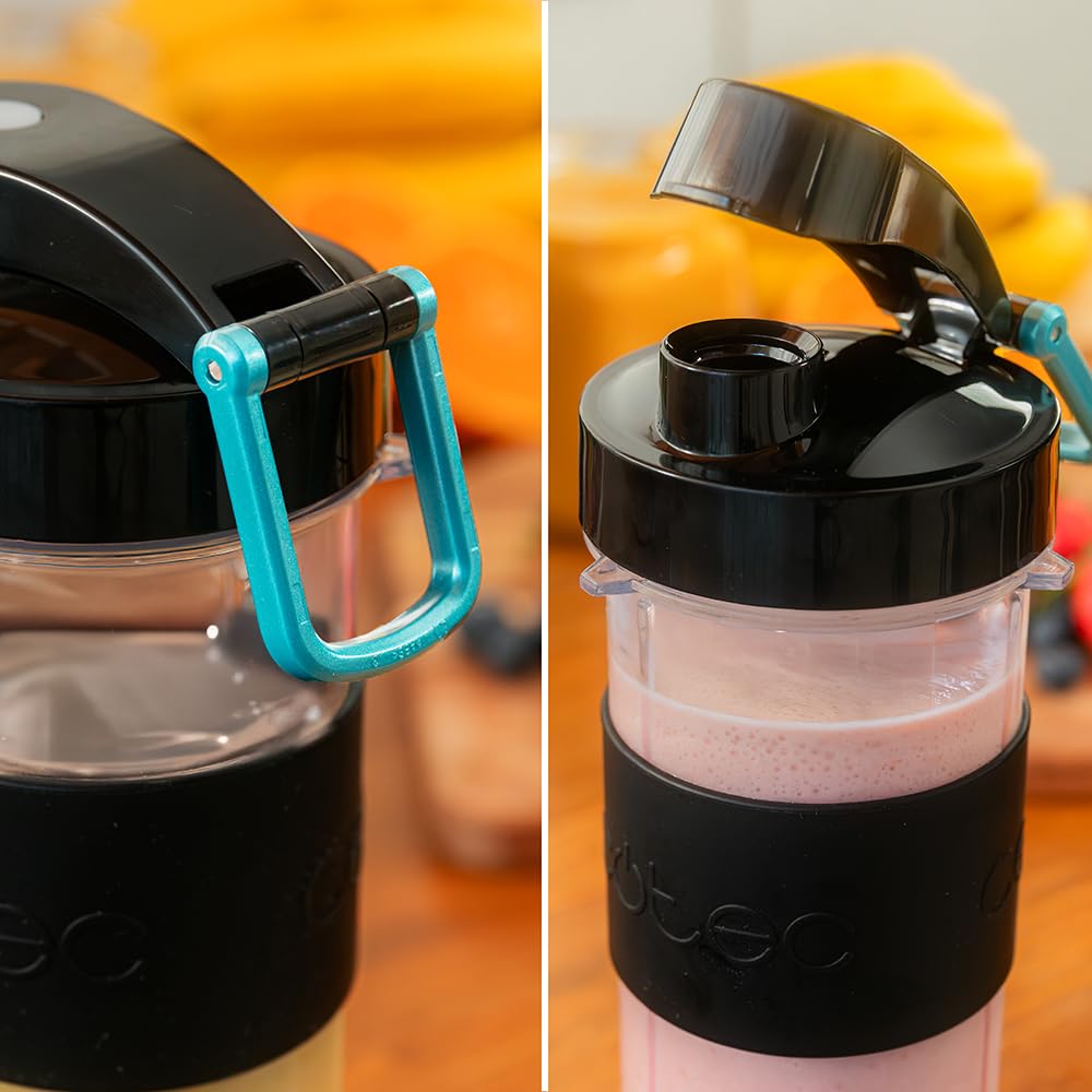 Cecotec EasyGo Power Titanium 350 350 W Portable Single Cup Blender, Ice Pick, 4 Blades Titanium Coated Black Blades, Includes 2 Cooling Tubes, 2 Portable Cups and 2 Lids