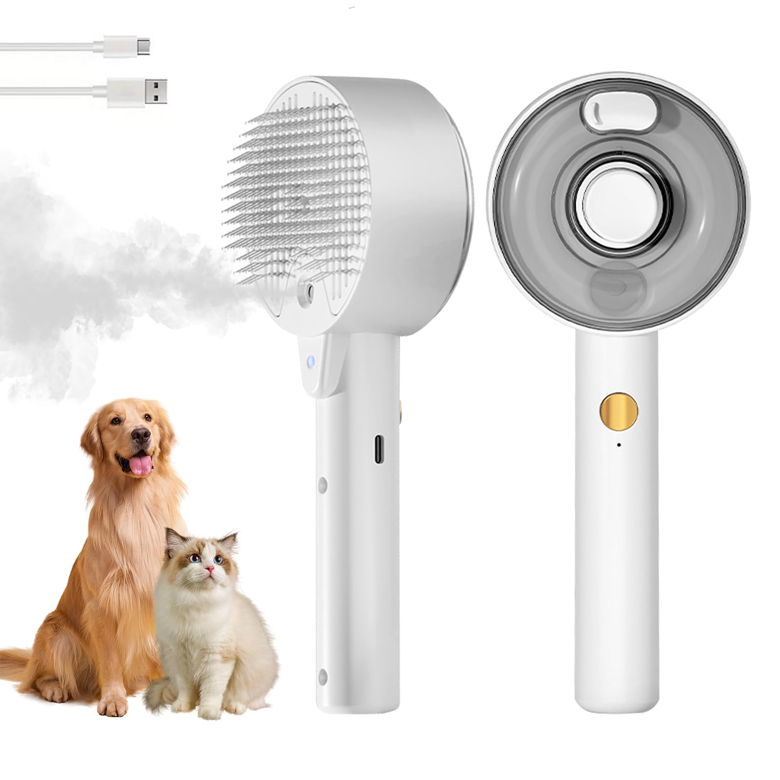 4 in 1 Steam Brush for Cats and Dogs - Self Cleaning with Water Reservoir - Pet Grooming and Massage