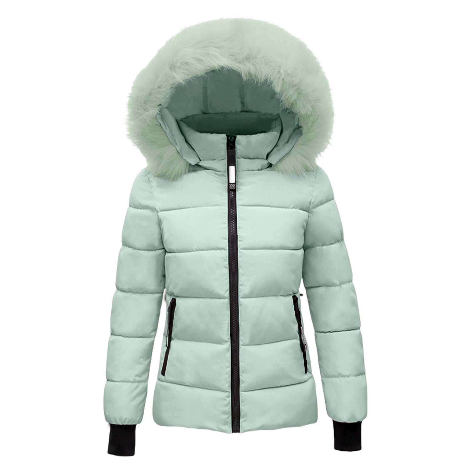 Women's Warm Winter Coat with Hood Thick Padded Jacket Winter Cotton Jacket with Hood, Plush Outer Coat with Waist, Ski Coat and