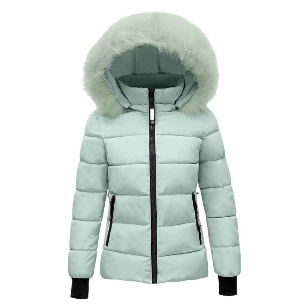 Women's Warm Winter Coat with Hood Thick Padded Jacket Winter Cotton Jacket with Hood, Plush Outer Coat with Waist, Ski Coat and