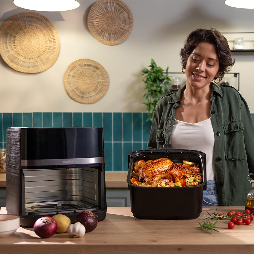 Cecotec Air Fryer 8L with Double Grill, Air Fryer, Cecofry&Grill Duoheat 8000. 2200W, Perfect Golden and Grill Flavor in Meat, Temperature between 80-200°C, 8 Menus and Window